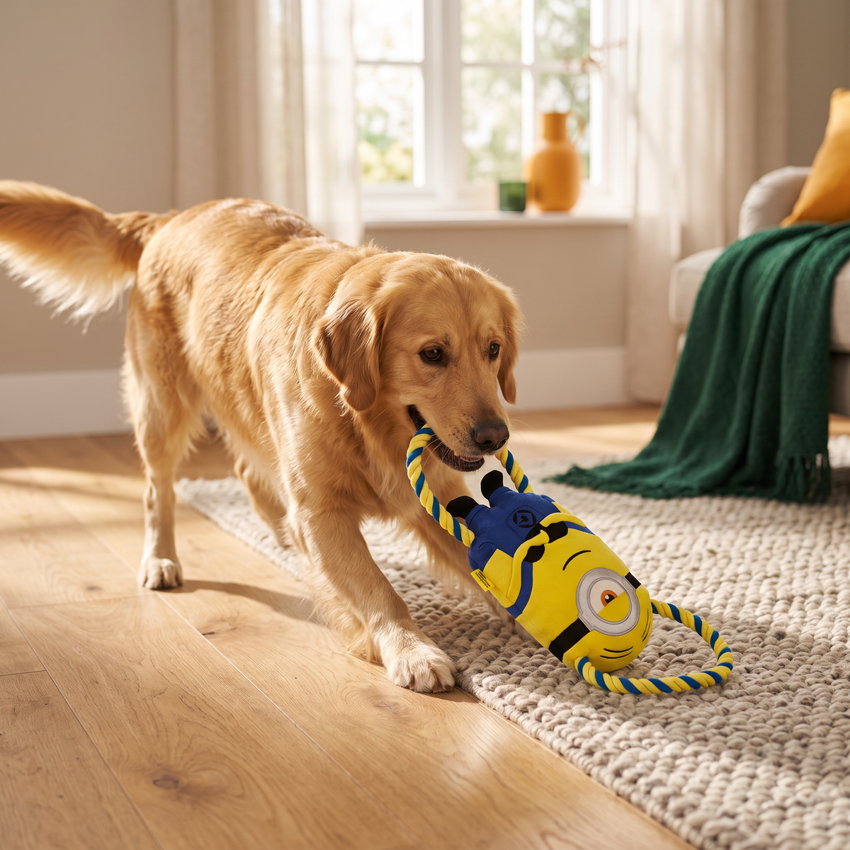 Minions pluche Stuart aan flostouw - PetGadgets sfeerfoto
