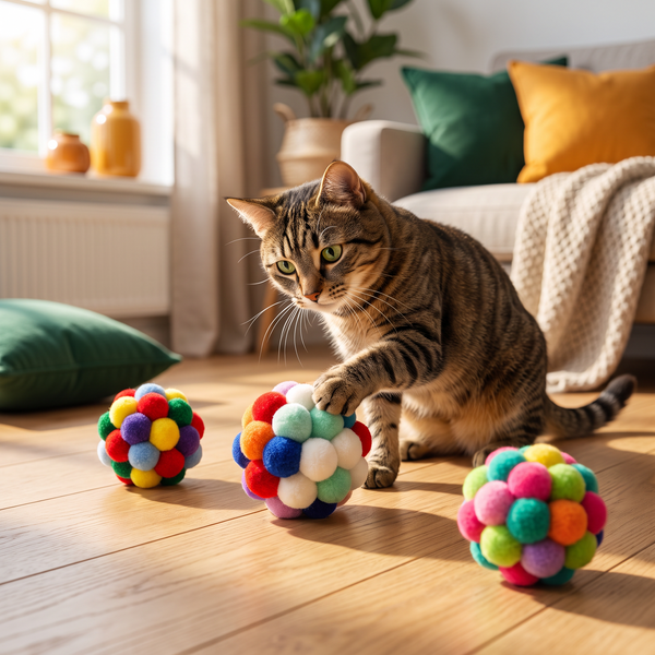Happy Pet Tabby Patch Pom Pom Bal - PetGadgets sfeerfoto